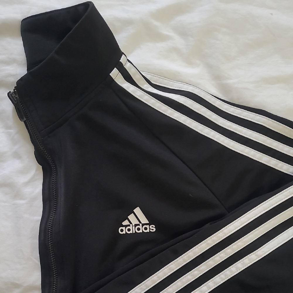 Adidas Kids (Young Mens)Black Zip Up Jacket with White Stripes